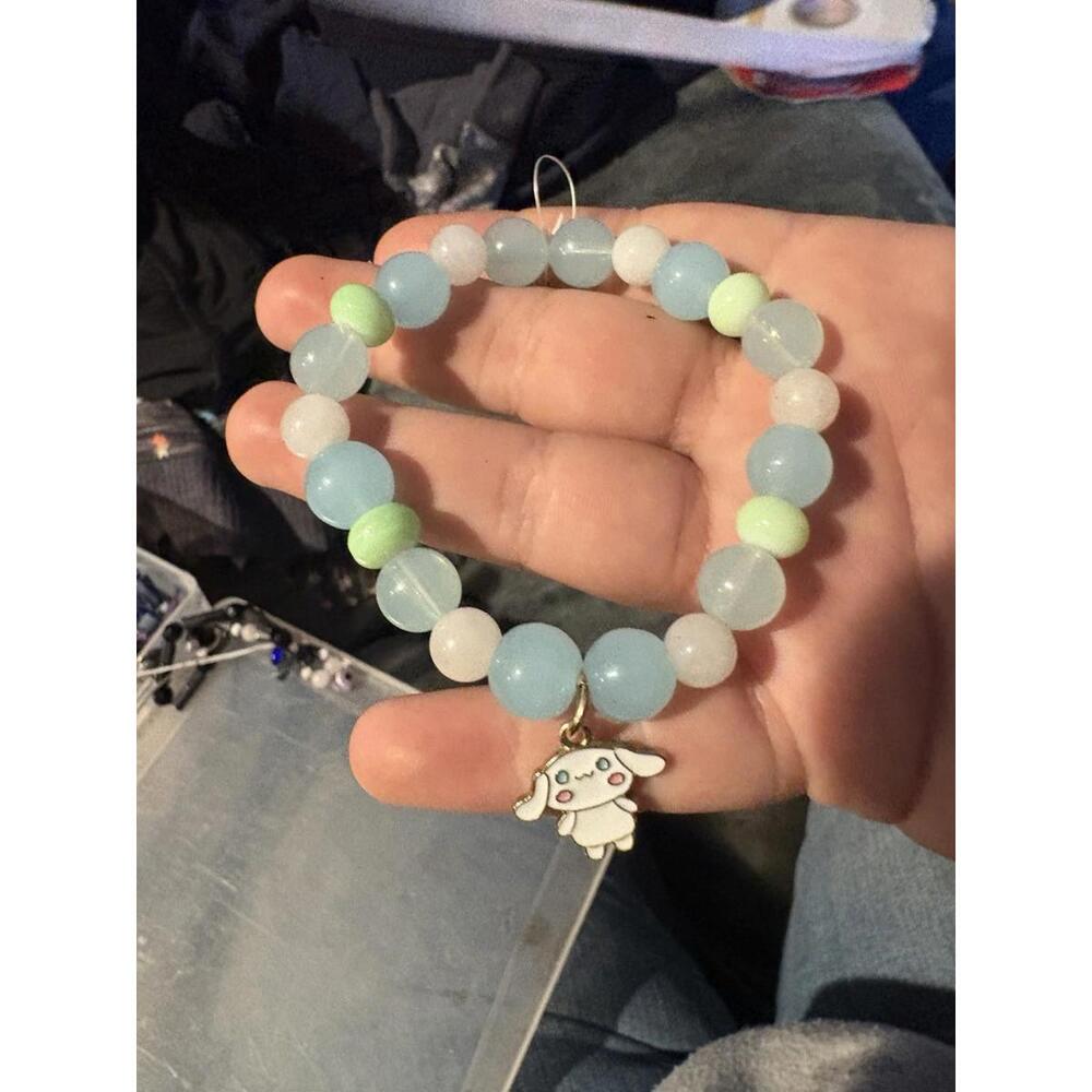 Handmade Rose Quartz And Glass Beaded Cinamaroll Bracelet